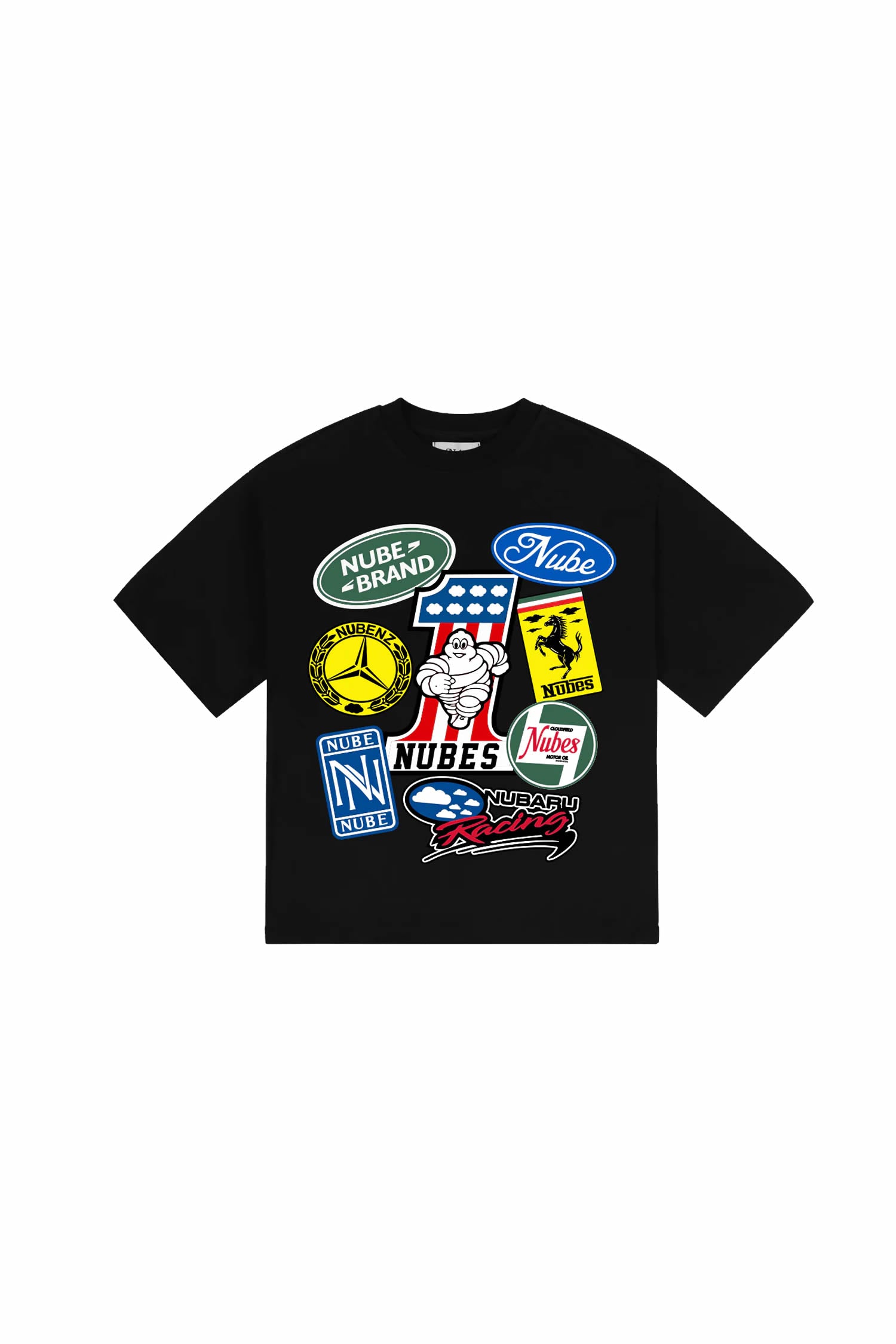 Polera Nube Racing Stickers Boxy Negra